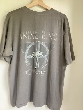 Anine Bing Palm Ida Tee Large Taupe Gray Graphic